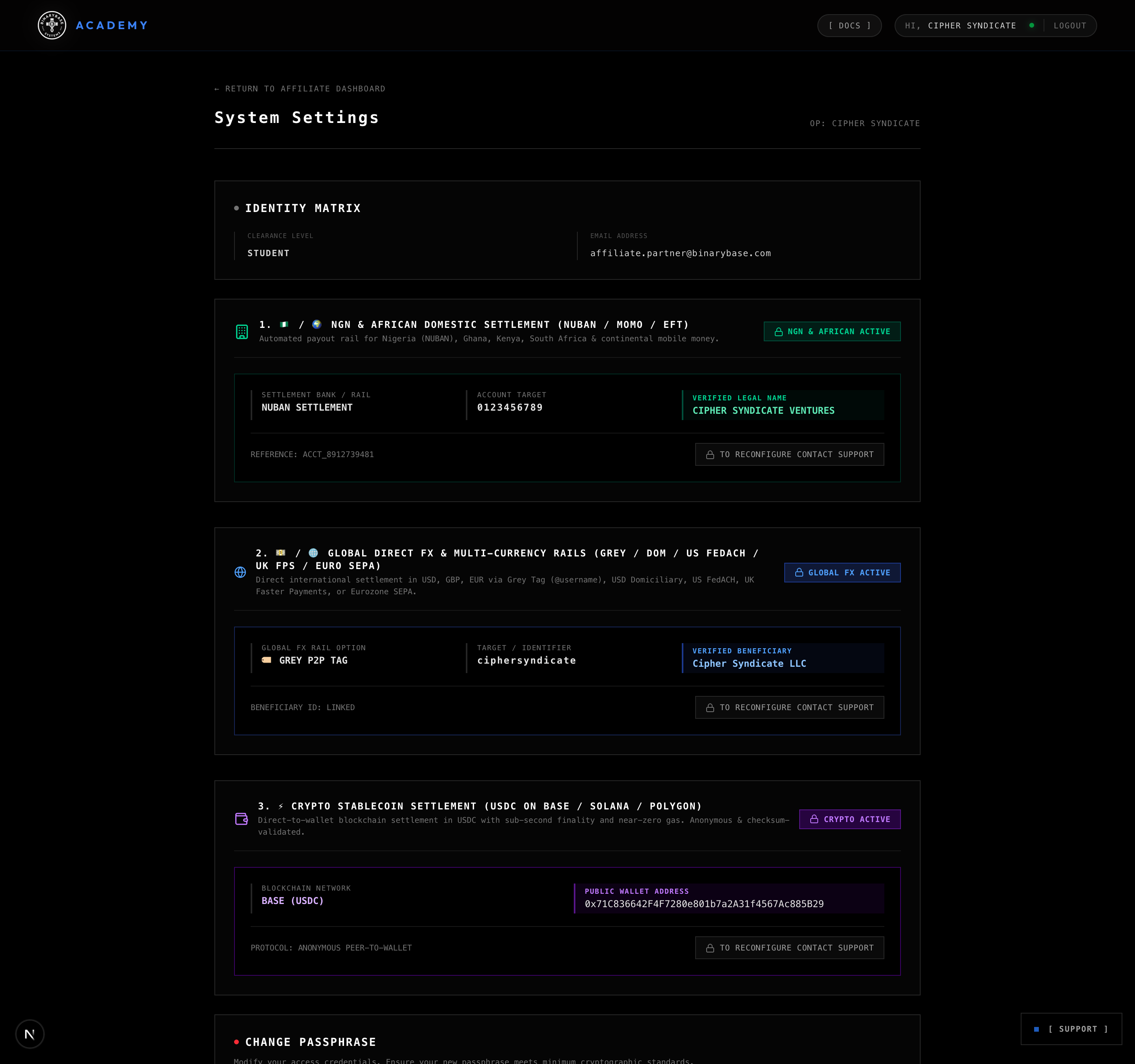 Partner Settlement Settings