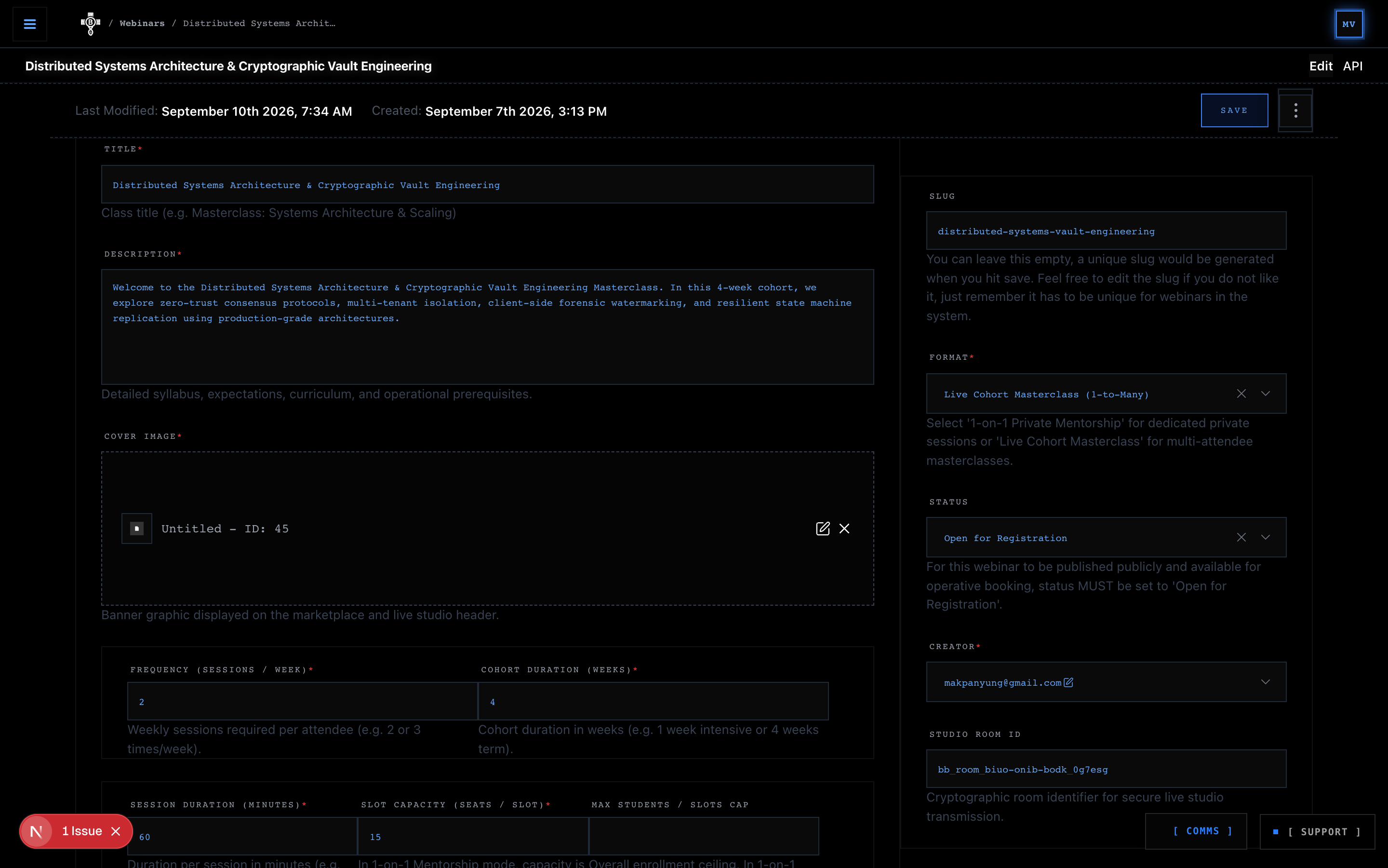 Creator Webinar Management & Configuration