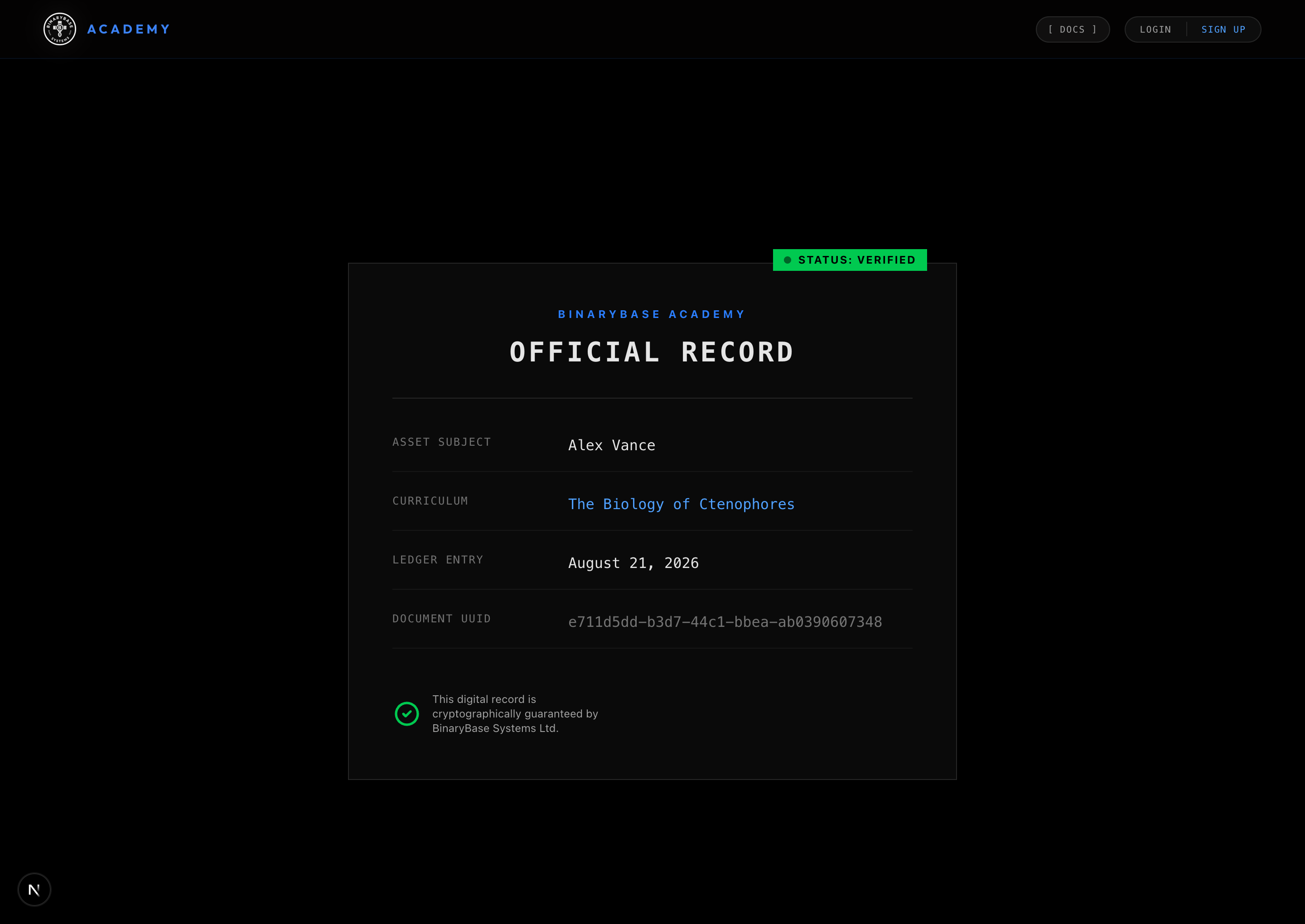 Official Certificate Verification Ledger Sample