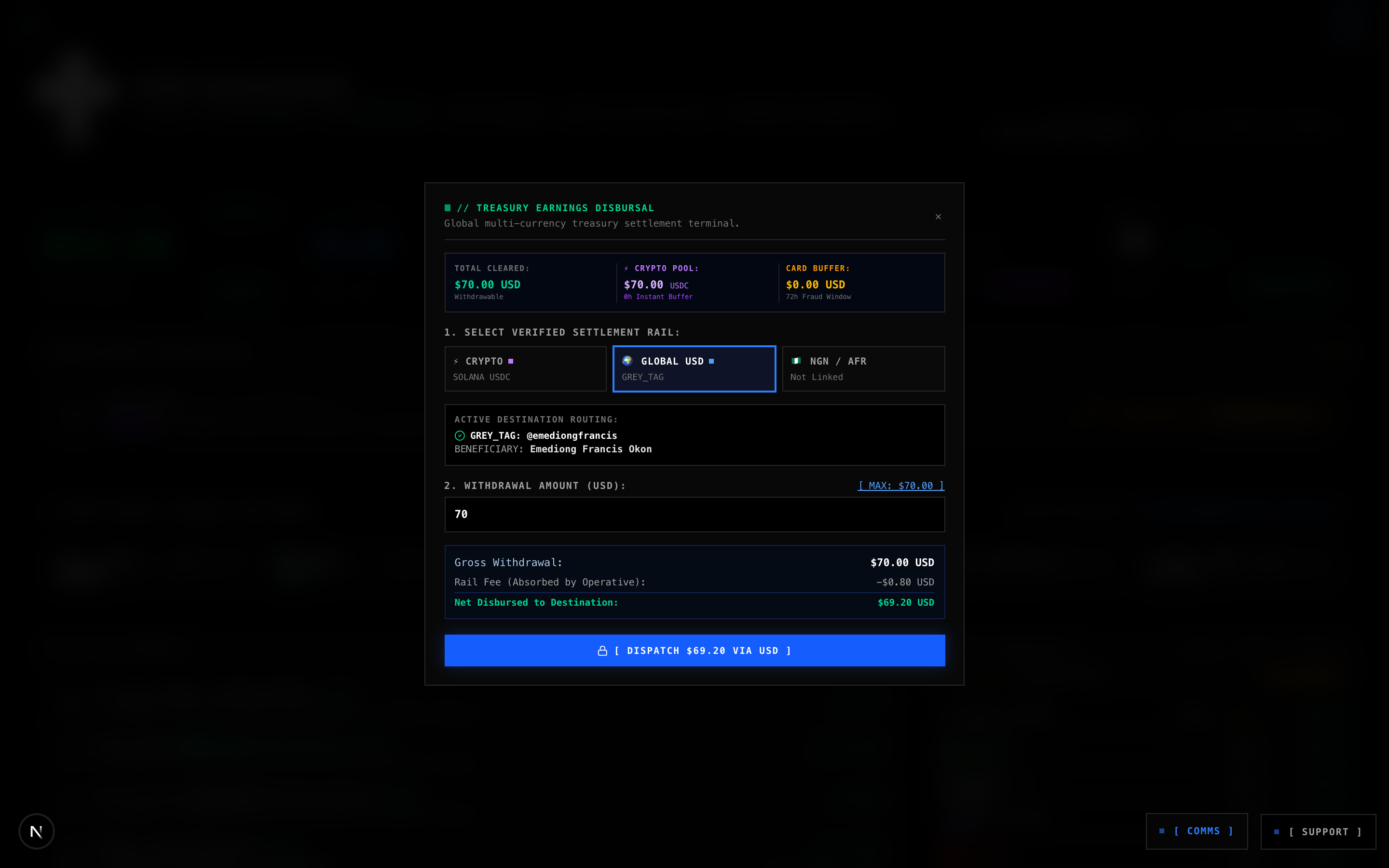 Vendor Treasury Disbursal Terminal